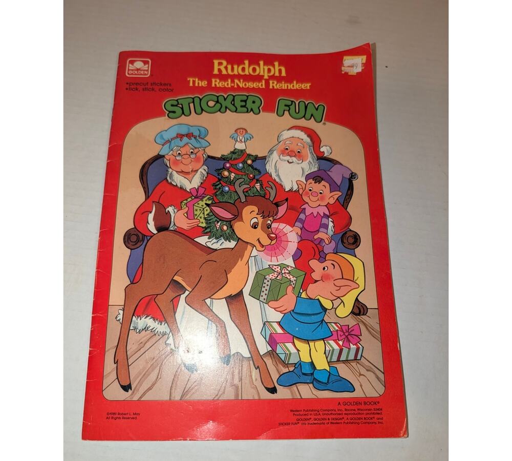 Original Sticker Fun Book Rudolph The Red Nosed Reindeer Unused Golden Christmas